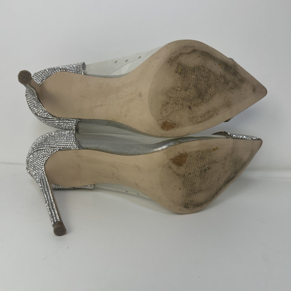 Steve Madden Malibu-R Rhinestone Clear Pumps Silver Stiletto Heels Size 10 M - Picture 8 of 10